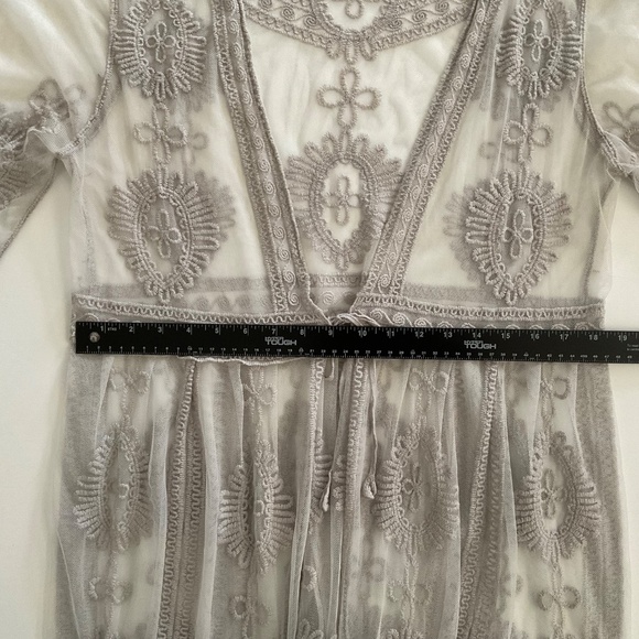Lace Sheer Kimono Duster OS Gray Boho Hippie Festival Dainty Ethereal Fairycore - Picture 5 of 12